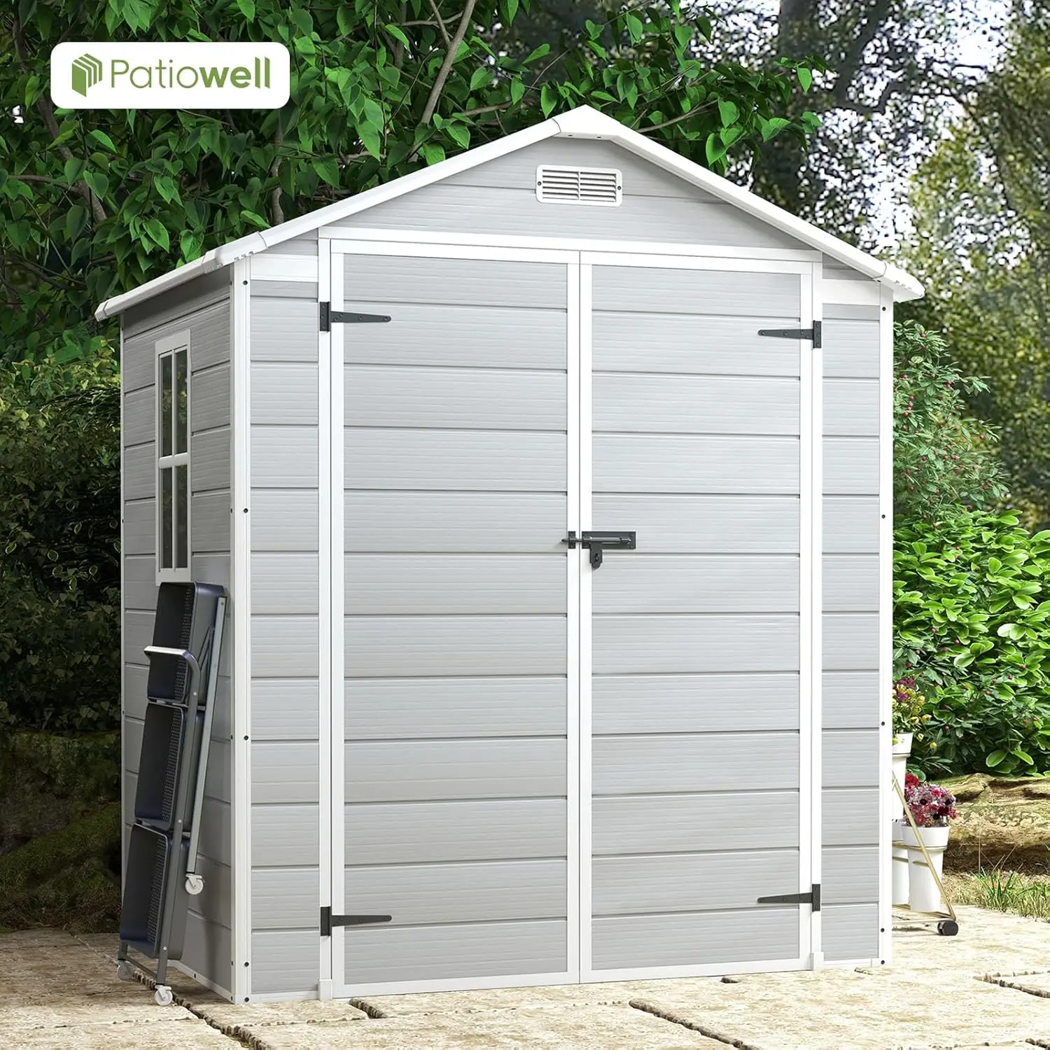 6x4 FT Plastic Outdoor Storage Shed, Resin Shed Perfect to Store Patio Furniture, GardenTools Bike Accessories, Beach Light Grey
