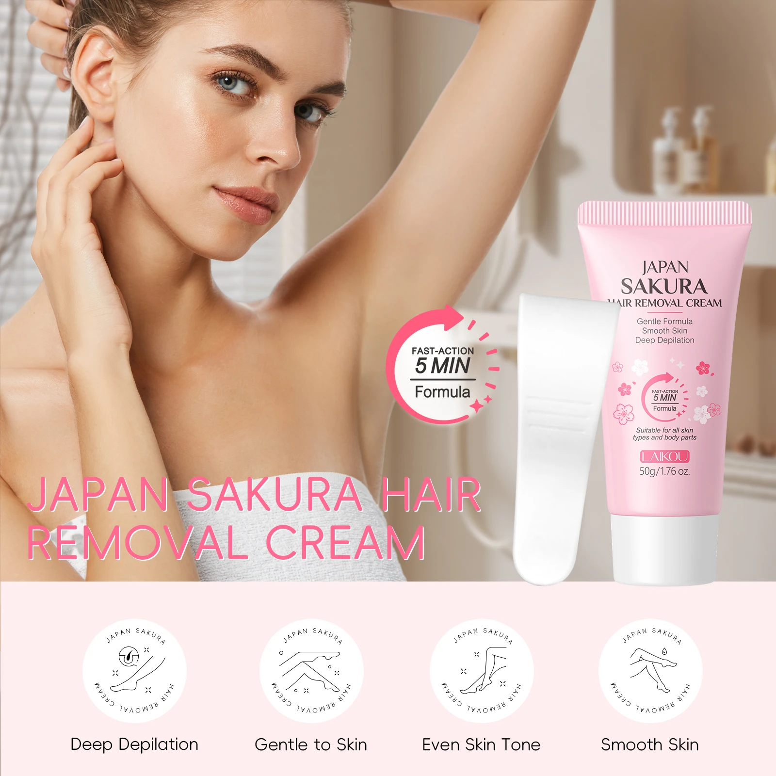 LAIKOU Japan Sakura Hair Removal Cream Gentle Depilatory Smooth Skin Treatment Tone Even Facial Body Cream_voghion.com