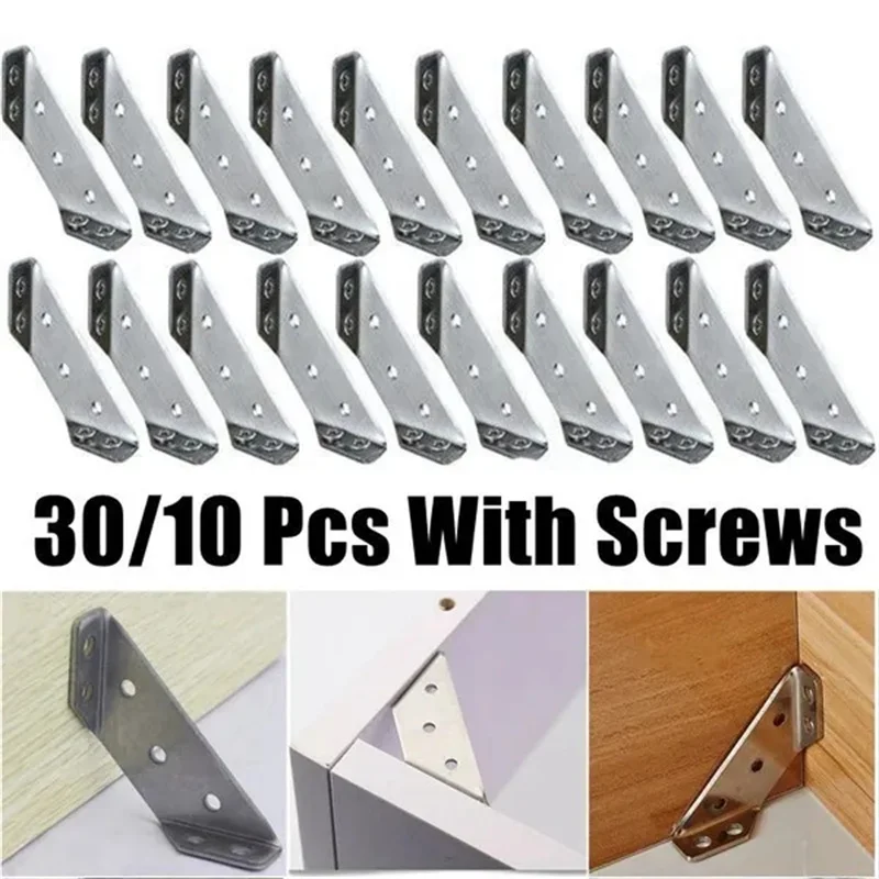 30/10 Pcs Corner Braces Joint Stainless Steel Angle Code Corner Bracket Trapeziform Angle Code Shelf Support Fastener With Screw