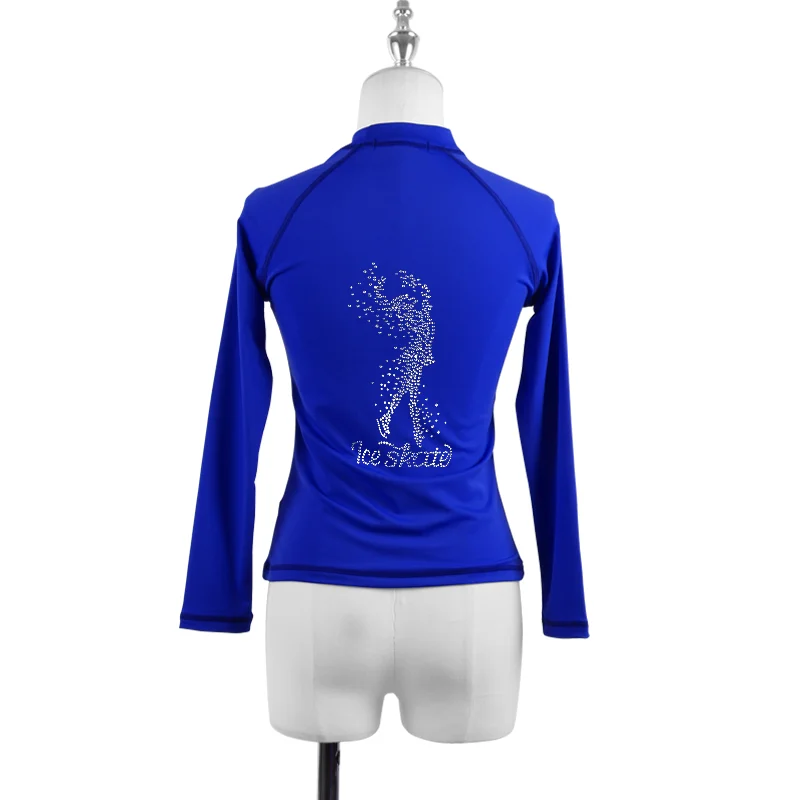Figure Skating T Shirt Tops For Girl Women Adult Training Ice Skating Gymnastics Pullover Long Sleeve Diamond Pattern