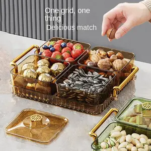 Party Platter Food Tray w/ Handle 5 Grid Snackle Box Charcuterie Container