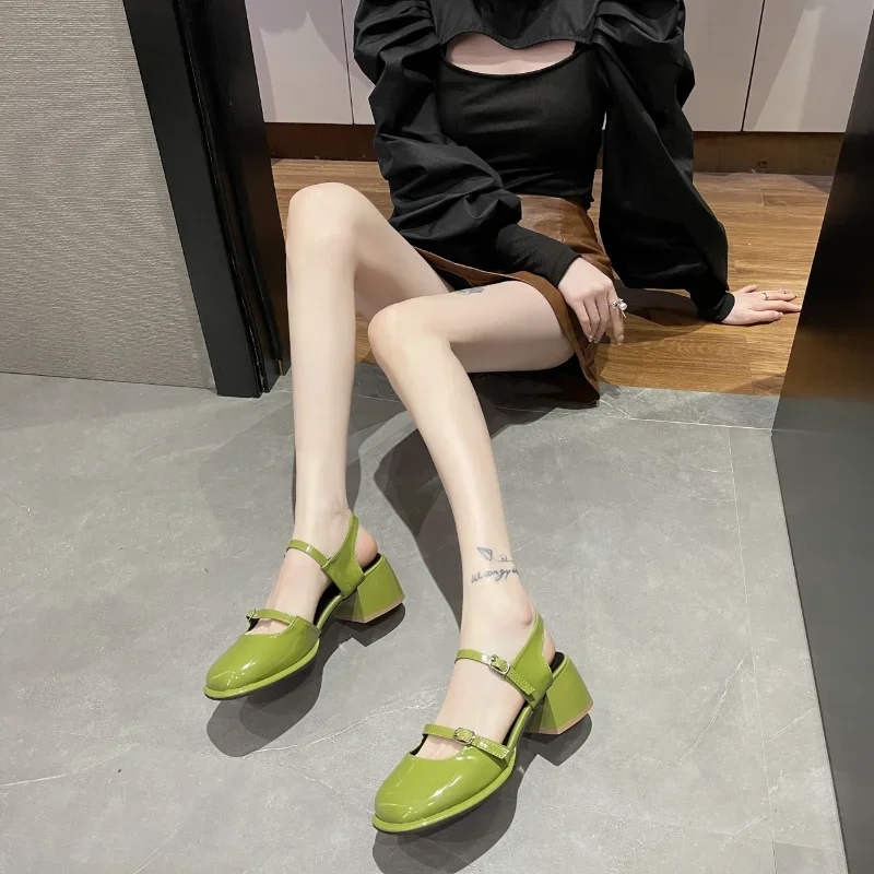 New Mary Jane Shoes Buckle Pumps Women Thick Heels Elegant Shallow Square Toe Footwear Fashion Outdoor Lady Shoes