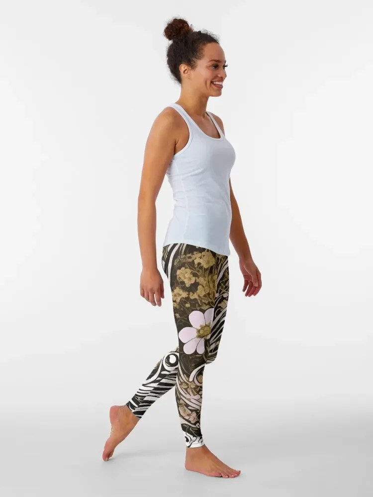 Vintage Art Nouveau Alphonse Mucha Classical Nature Flower Print Leggings Sports female Leginsy push up Womens Leggings