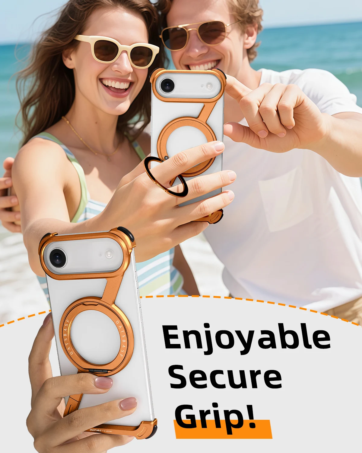 Oatsbasf Metal Frameless Phone Case with 360° Rotatable Ring Stand - Shockproof Bumper Design