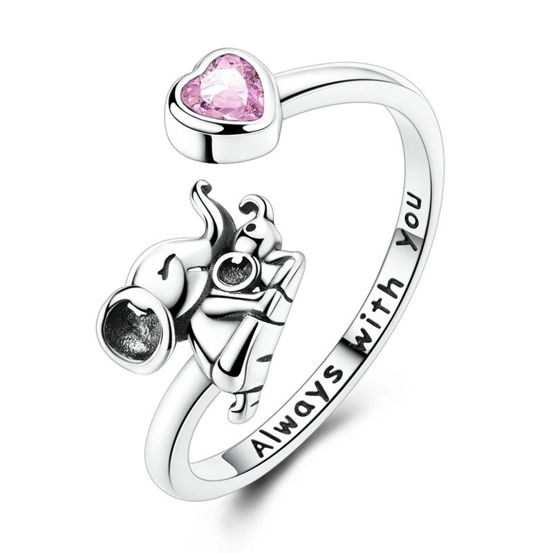 Original 925 Sterling Silver Elephant Parent-Child Open Rings For Women Girls Je