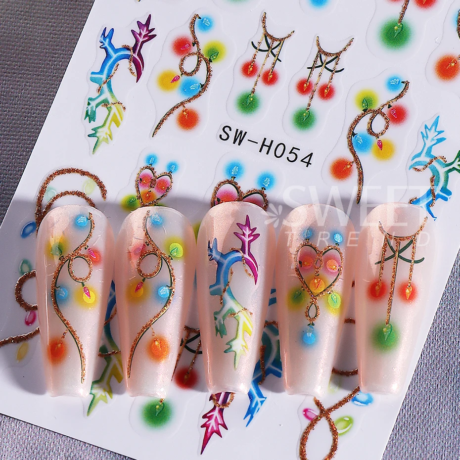 3pcs Christmas 3D Nail Art Stickers Neon Lamp Bell Love Heart Bow Flower Self Adhesive Decals DIY Manicure Decoration Slider