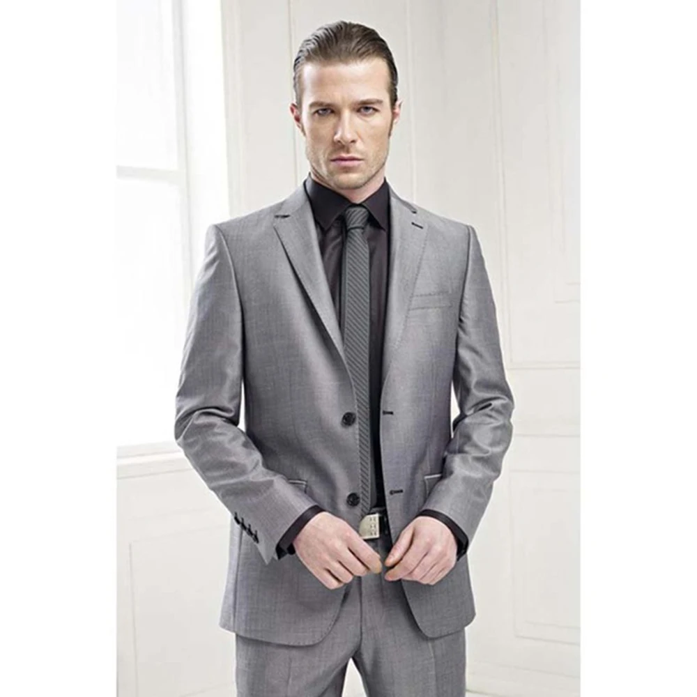 Formal Gray Men's 2 Pieces Suit Two Buttons Suit Notch Lapel Jacket and Trousers Two Pieces Set for Wedding Business