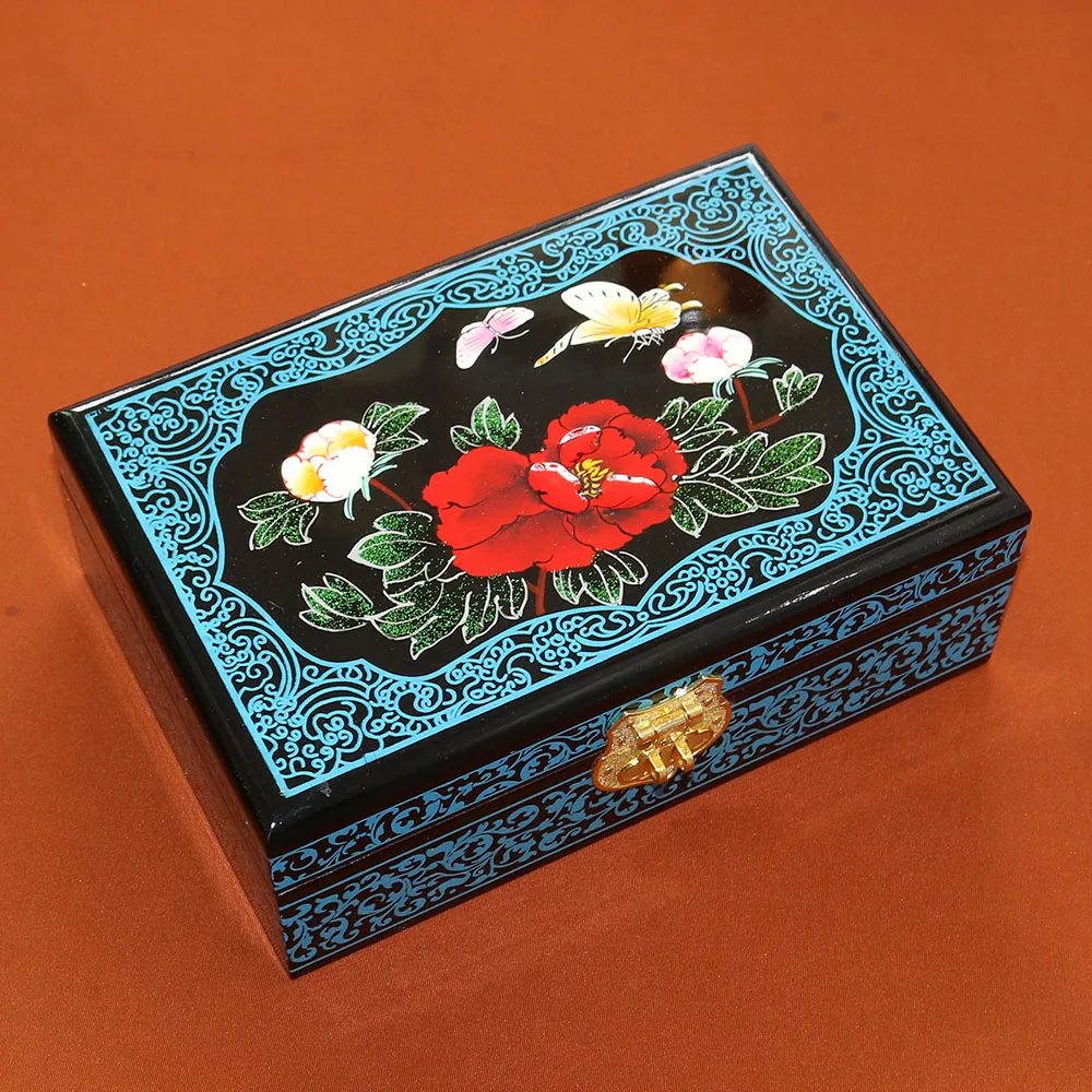 

Chinese Pingyao hand push brush light lacquer China Lacquerware jewelry box case dressing case wooden crafts wedding decor