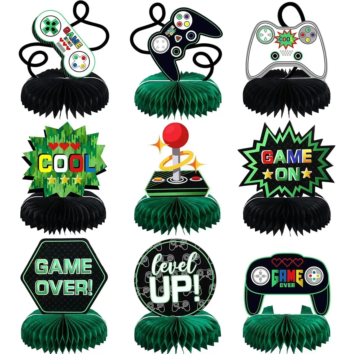 

9Pcs/set Game Controller Party Table Ornaments Honeycomb Boy Game Birthday Party Paper Gamepad Honeycomb Happy Birthday Decor