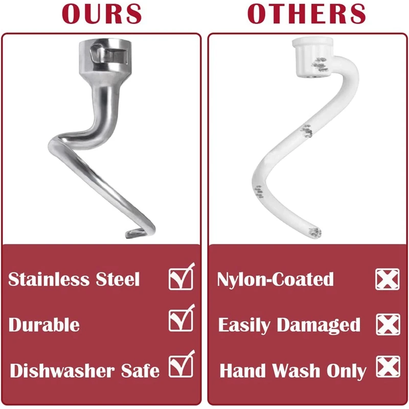 Spiral Dough Hook Dough Hook Replacement For Kitchenaid 4.5-5 Quart Tilt-Head Stand Mixer