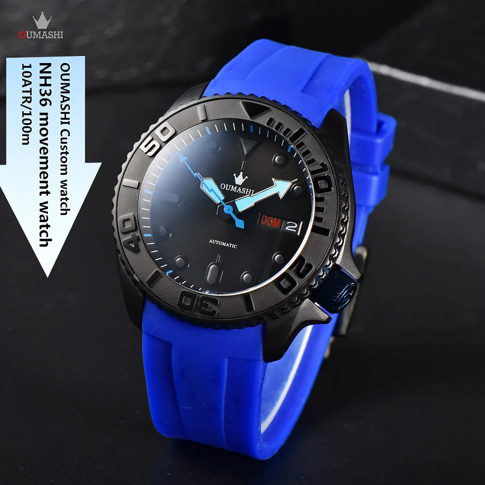 

Watch for men NH36 movement rubber silicone strap sapphire crystal luminous dial automatic black waterproof Mod aseptic watch
