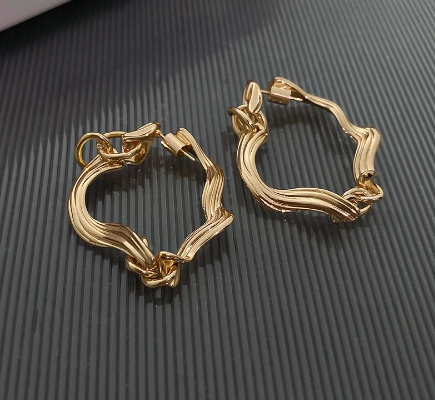 S925 silver needle stripe twisted geometry Baroque alloy simple design Earrings for women Fashion Jewelry