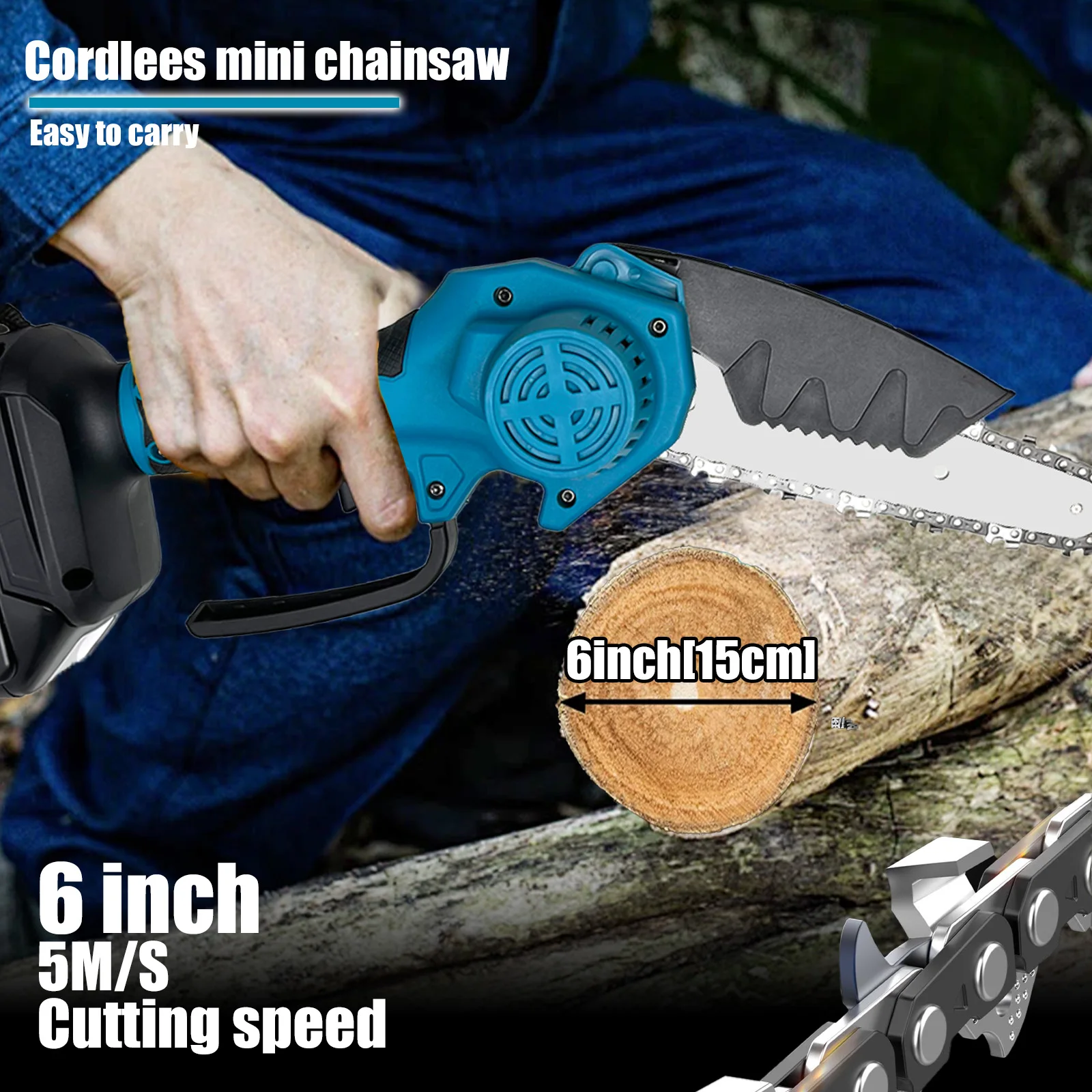 Safety shield attached to cordless chainsaw