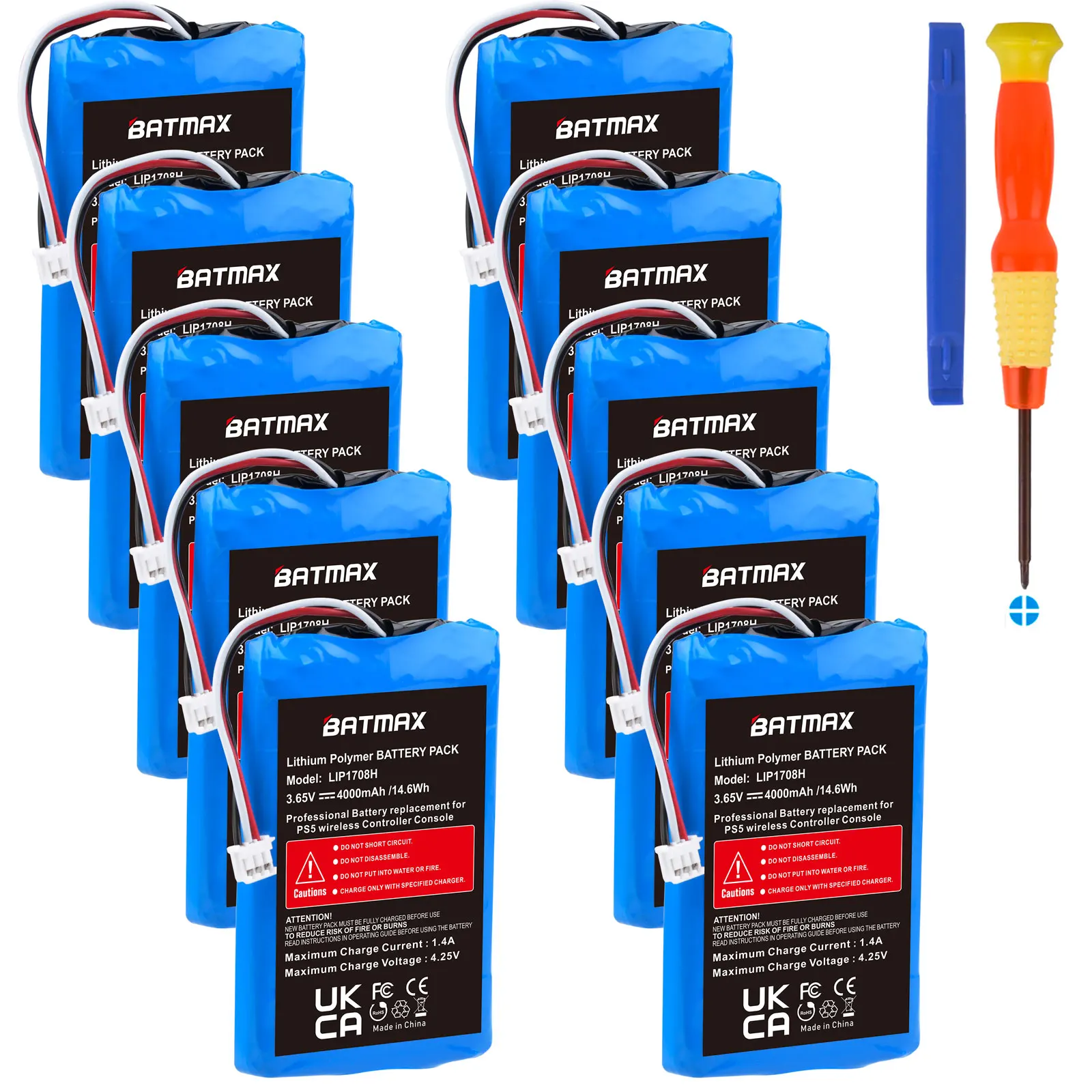 10X4000mAh PS5 Replacement Battery Akkus LIP1078 for Sony PS5 CFI-ZCT1W DualSense Wireless Controller