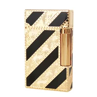 Luxury Brand Lighter Brass Lacquer Engraving Cigar Tobacco Smoking Cigarette Accessories Man Father Gifts Inflatable Butane Gas 1