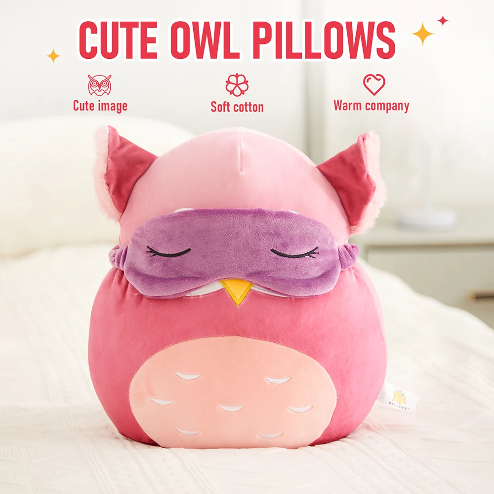 Glow Guards 30cm Throw Pillows Owl Doll Wear Eye Mask Plush Toy Soft Cotton Cute Stuffed Animals Doll Toy Sleep Pillow for Girls