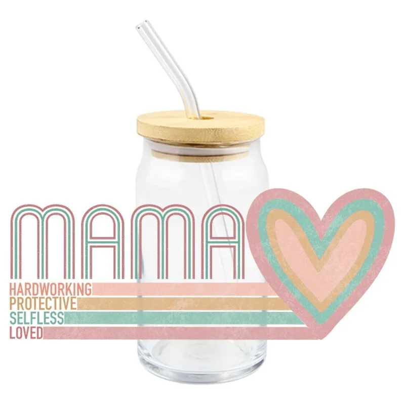 UV DTF Transfer Sticker Mother's Day For The 16oz Libbey Glass Wraps Bottles Cup Can DIY Waterproof Decals Hot Sale