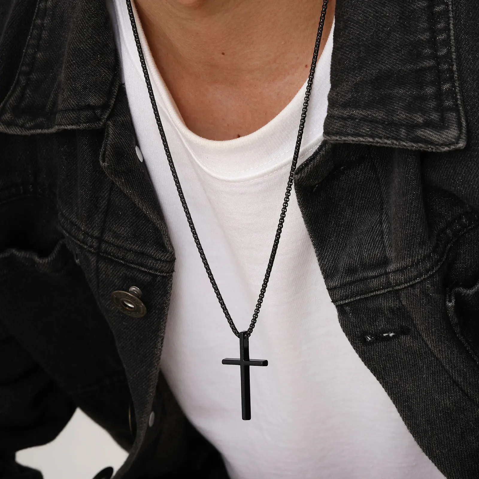 Vnox Cross Necklace For Men Women, Silver Color Plain Cross Pendant Collar With Stainless Steel Box Chain_voghion.com