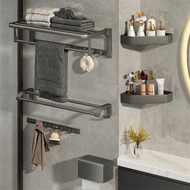 Gunmetal gray Bathroom accessory Set Space aluminum metal Towel Rail Rack  Bar Shelf Paper Holder Toothbrush Holder