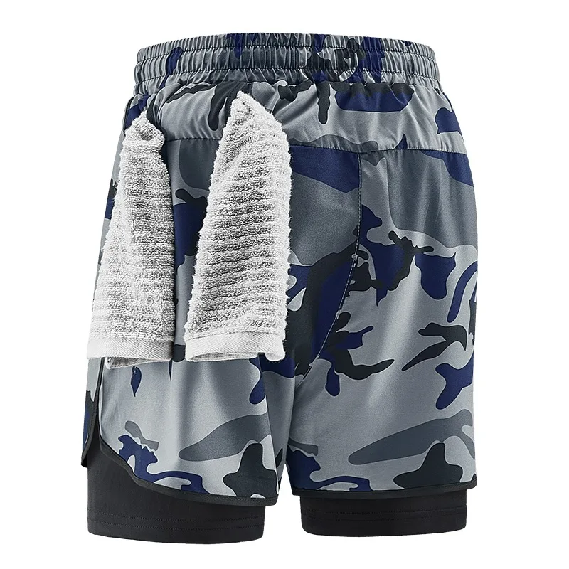 Men Running Shorts Gym Sports 2 in 1 Camo Quick Dry Workout Training Gym Fitness Jogging Short Sweatpants Summer