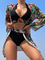 סט ביקיני עם הדפס האלטר 3 חלקים לנשים עם קימונו, מותן גבוה, בגדי ים לשחייה ולחוף הים 3