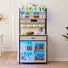 5-Tier Bakers Rack with Power Outlet, Kitchen Bakers Rack with Storage and Lights, Coffee Bar Table,Microwave Stand with 8 Hooks 1