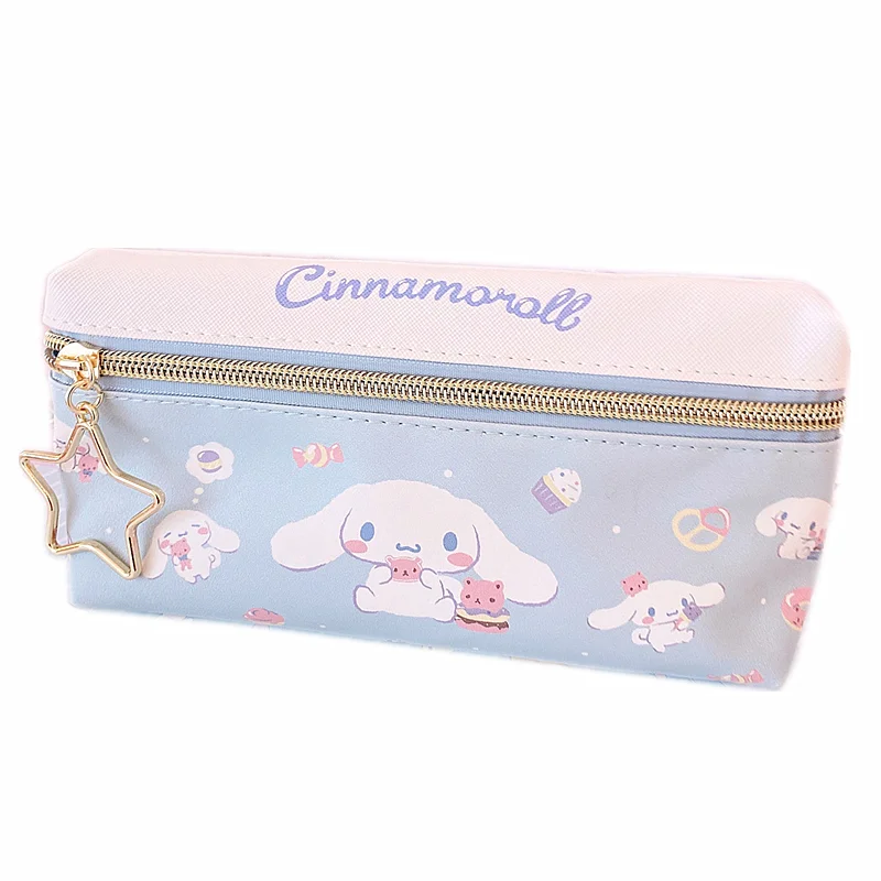 Japanese Sanrio Pencil Case Kuromi Cinnamoroll Double-layer Zipper Pencil Case Student Kids Cute Kawaii Storage Bag Organizer