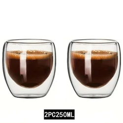 Handmade Heat Resistant Double Wall Glass Cup, 350ml Transparent Design - Glass Cup (2pcs 250ml)