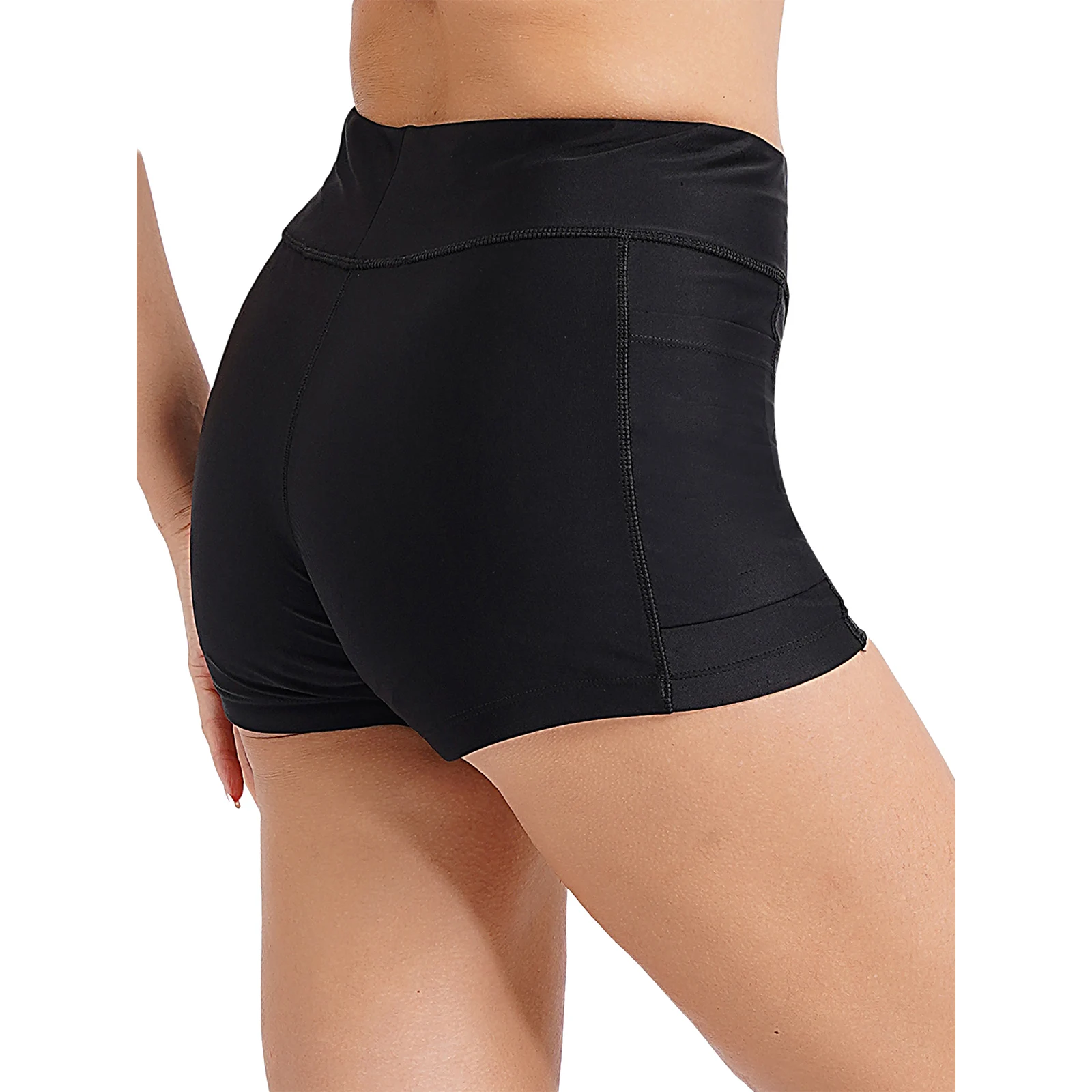 Women High Waist Shorts Quick-Drying Breathable Solid Color Elastic Waistband Shorts With Pockets for Gymnastics Tennis Sports