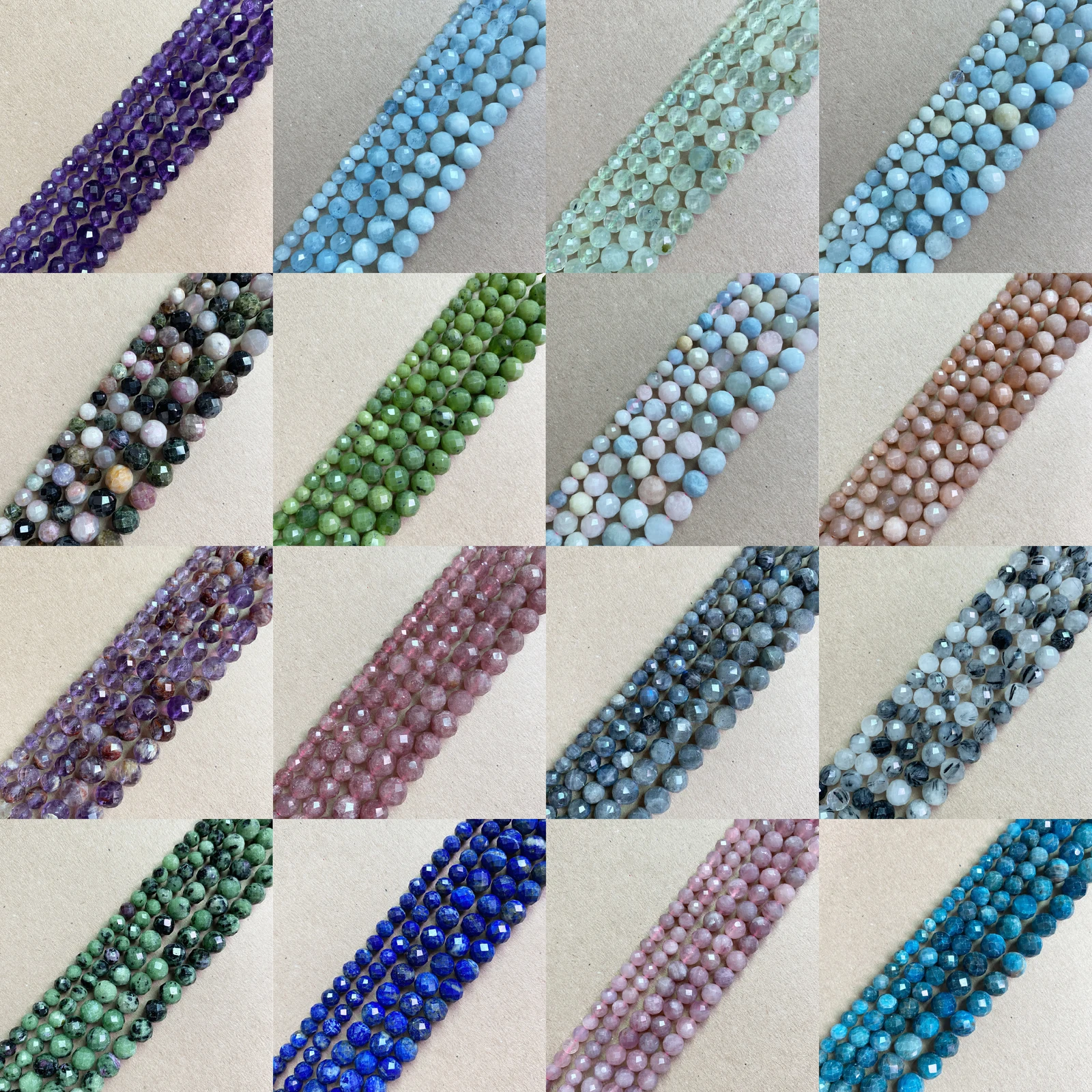 18 Stile Halbedelstein-Diamantschliffe, facettierte AA-Qualität, violetter Amethyst, 17,8 cm, runde lose Perlen, 6, 8, 10 mm