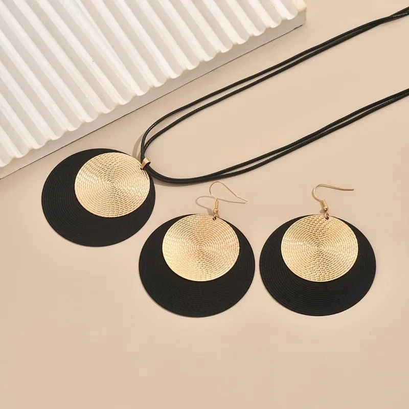 3PC Womens Round Earrings And Collar Necklace Set