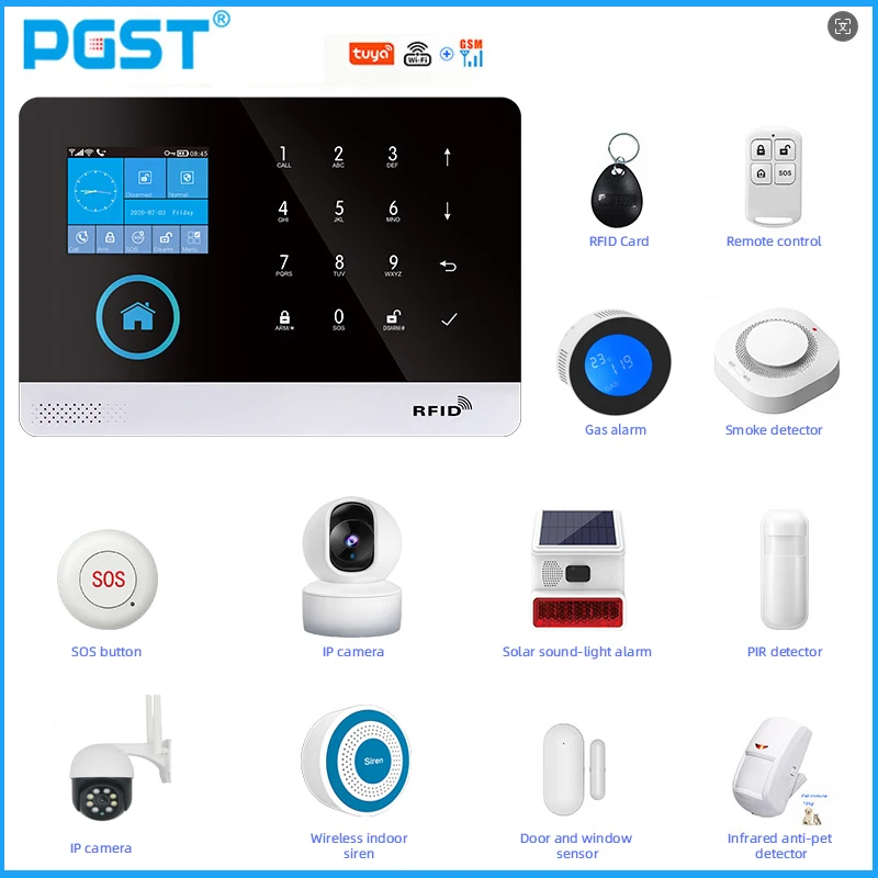 PGST Doors And Windows PIR Motion Detector Home Alarm Accessories Smoke Detector Remote Control Connect Application PG103