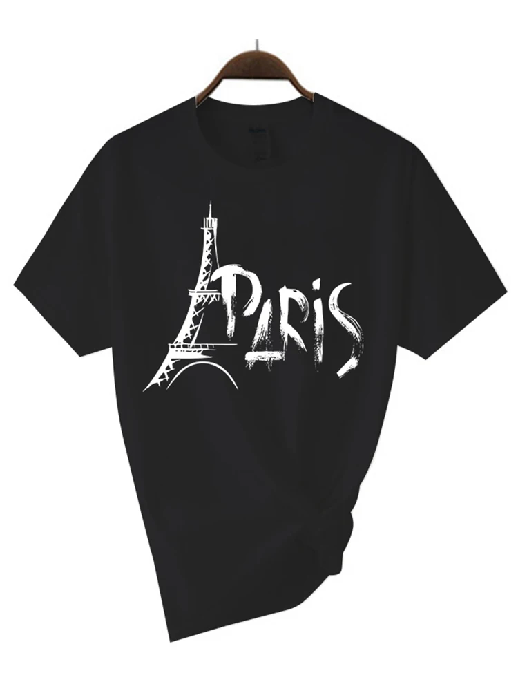 Camiseta de algodón con cuello redondo y Torre Eiffel romántica de París para hombre y mujer, marca unisex, camiseta informal de manga corta diseñada para verano_voghion.com