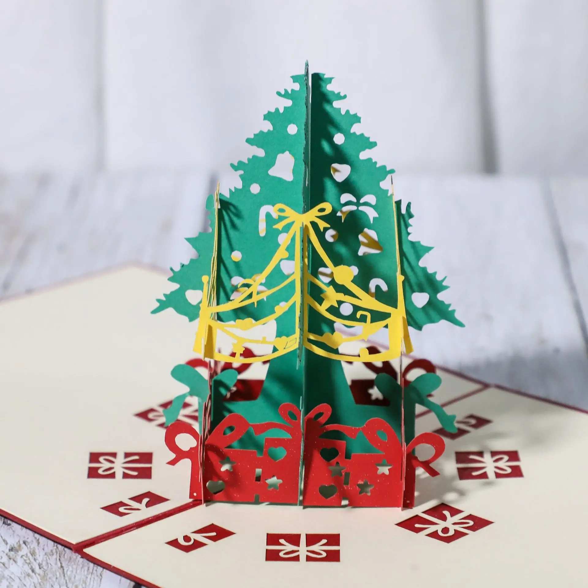 Christmas Creative 3D Greeting Card Folded Christmas Tree Paper Carving Elk 3D Greeting Card Holiday Blessing Card