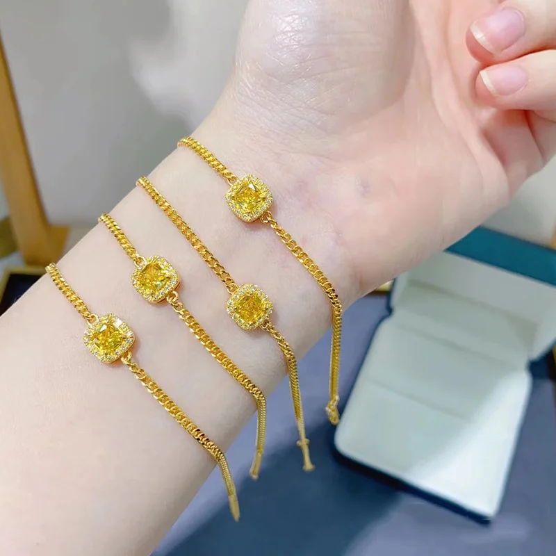 

New Giant Flash Small Sugar Cube Yellow Diamond Bracelet Crystal Stone Affordable Luxury Fashion High Sense All-Match Jewelry