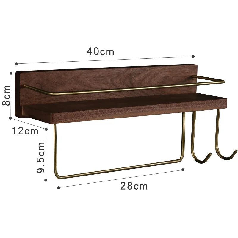 Kitchen Spice Bottle Storage Wooden Rack Multifunctional Wall Hanging Rack Kitchen Solid Brass Hook Bathroom Storage Towel