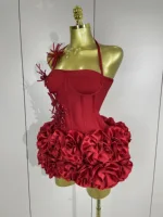 Sexy Halter Prom Gown Celebrity Club Two Piece Set Cocktail Elegant Women Fashion Luxury Birthday Party Red Black Bandage Outfit - Image 2