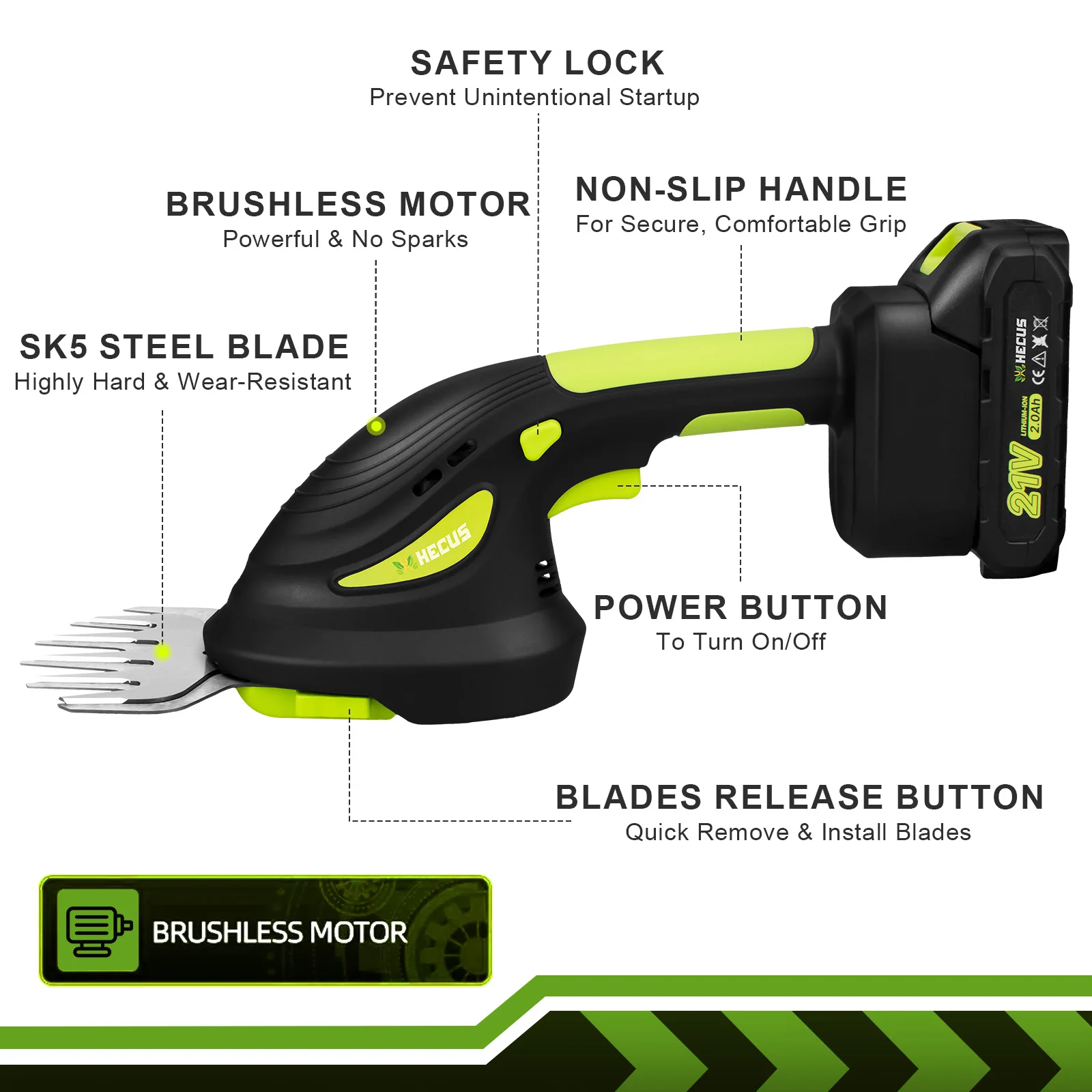 HECUS 2 in 1 Brushless Cordless Electric Hedge Trimmer Handheld Household Lawn Mower Garden Tools For Makita 18V Battery 4