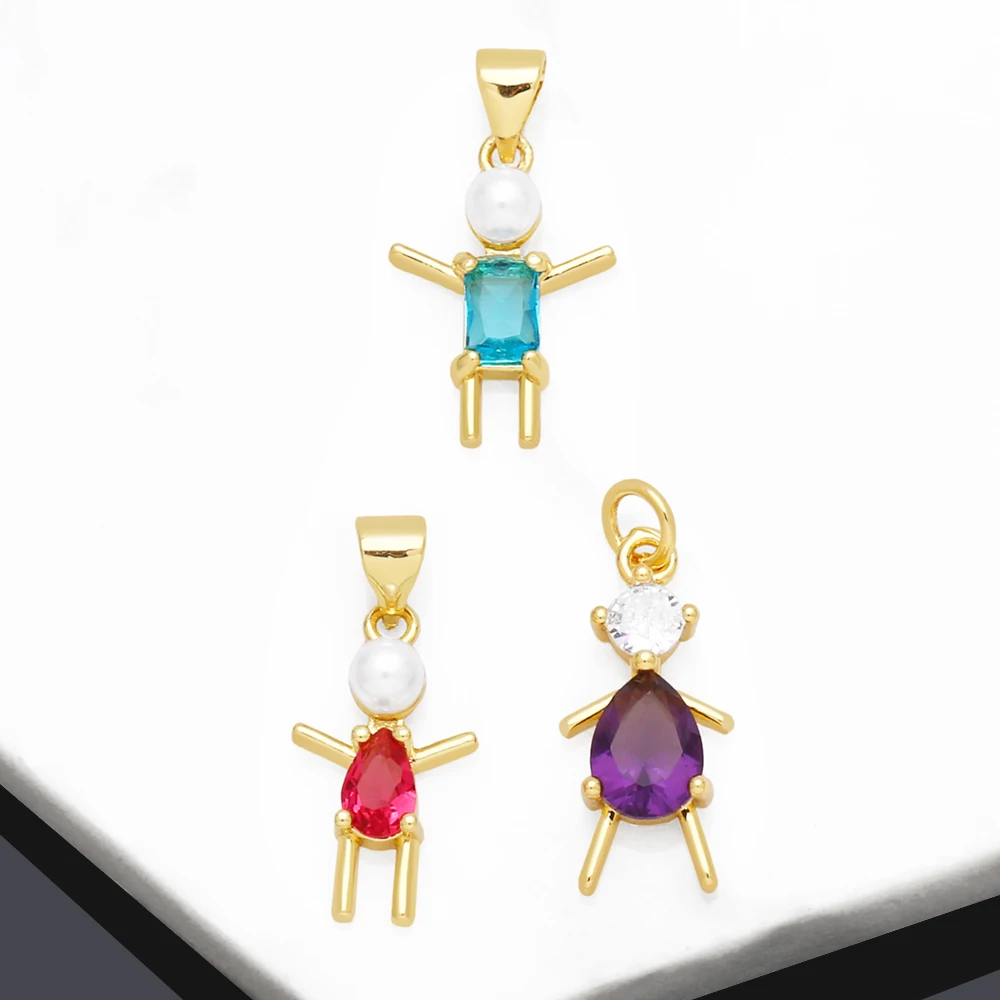 OCESRIO Cute Crystal Boy Girl Necklace Pendant Copper Gold Plated