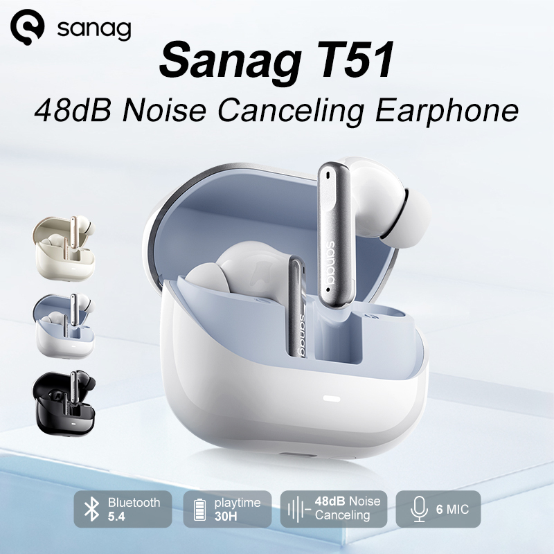 Sanag T51S Noise Canceling Earphone 6-Mic Al Call Noise Reduction Location Finder 360Â° Spatial Audio 30Hours Playtime