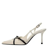 Sexy Pointy Toe Cross Buckle Strap Women Pumps Summer White Elegant Slingbacks Heels for Women Luxury Designer Heeled Sandals - Image 4