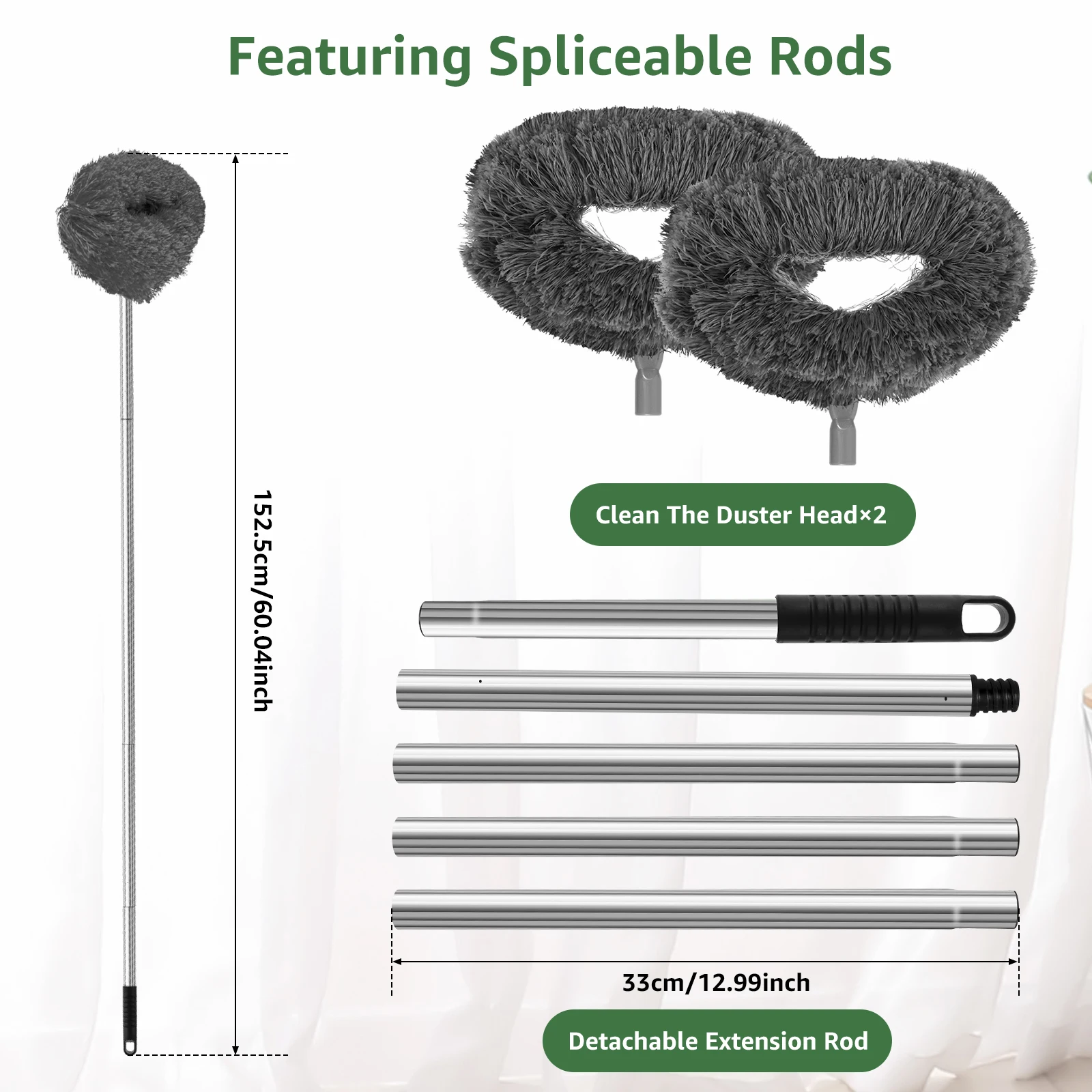 Ceiling Fan Duster with Detachable Heads and Extension Pole