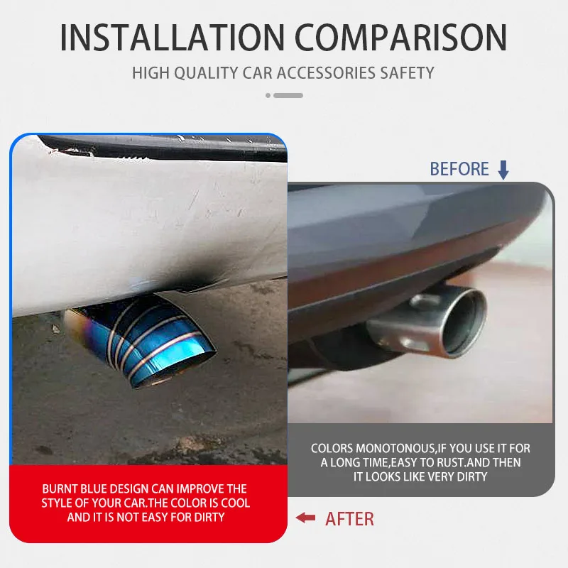 Universal Car Exhaust Pipe 64mm Muffler Tip Stainless Steel Chrome Auto Tail Throat Trim Rear Replacement