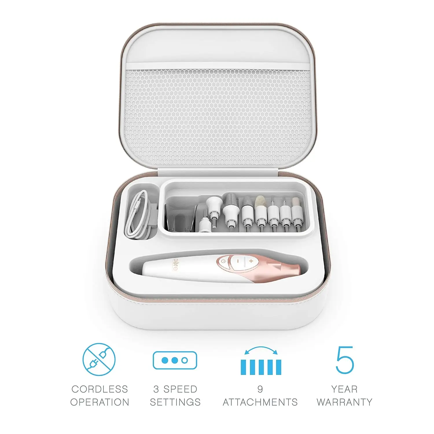 Enrichment PureNails Luxe Rechargeable Manicure Set - 12-Piece Cordless Electric Nail Drill with 9 Nail Attachments, 3 Speeds an 2