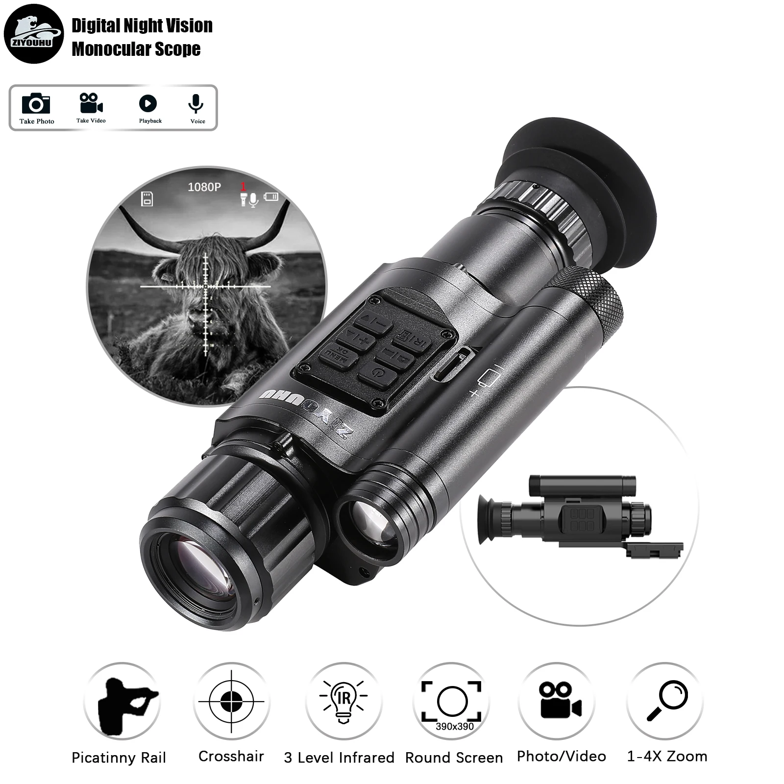 

HD Monocular Night Vision Device Infrared Video Camera Crosshair Cursor NV Hunting Night Vision Scope,Lens Optional