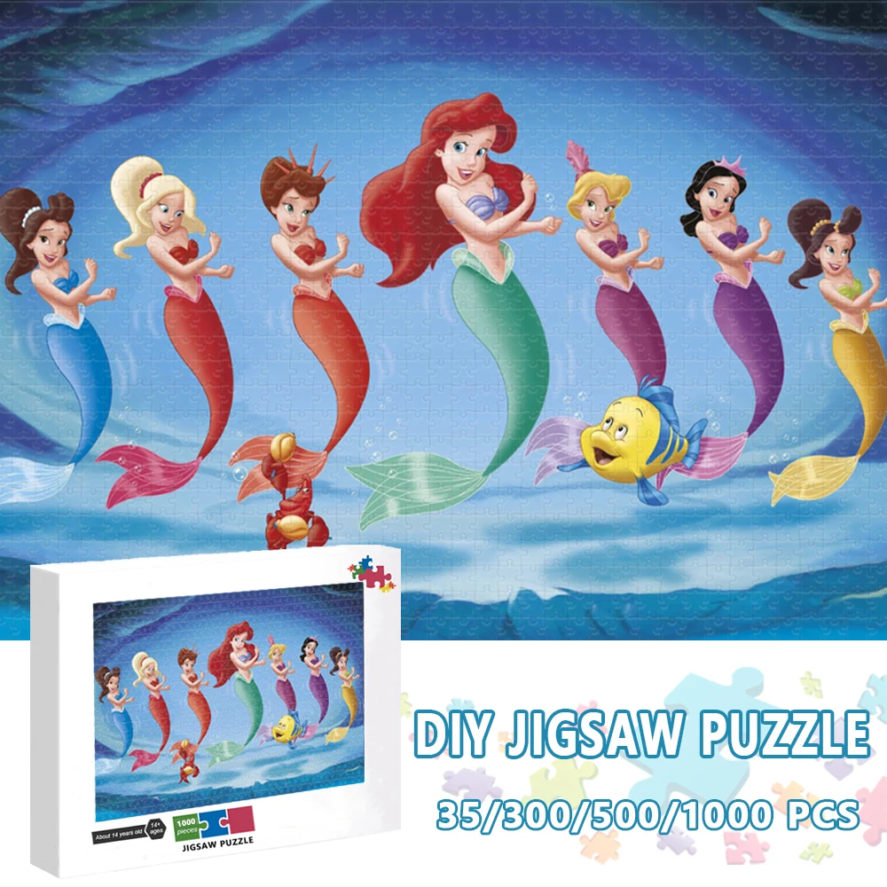 Disney Princess Cartoon 1000 Pieces Jigsaw Puzzles The Little Mermaid Puzzles Wood Educational Toys Gifts for Adult Children