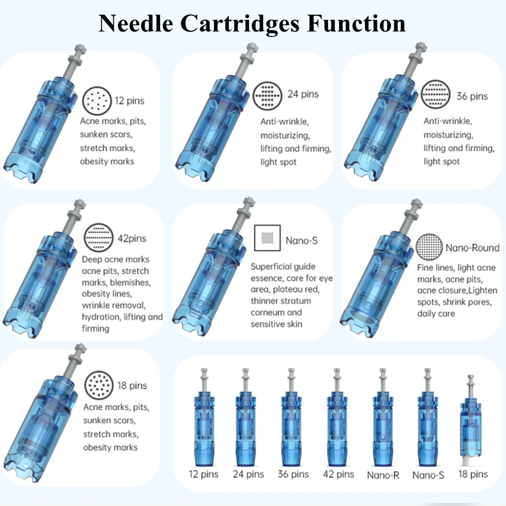 Dr. pen A9 M8S A8S A11 Needle Cartridge Microneedling 10/20/40 pcs 12 Pin 18 Pin 24 36 42 Round Nano 3D nano 5D Tips