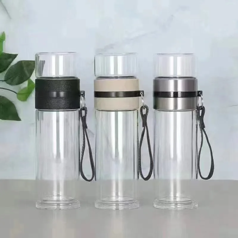 NEW Glass Bottle Double Wall Transparent Borosilicate Glass Teacup with Handle Portable Independent Tea Warehouse Drinkware - 3