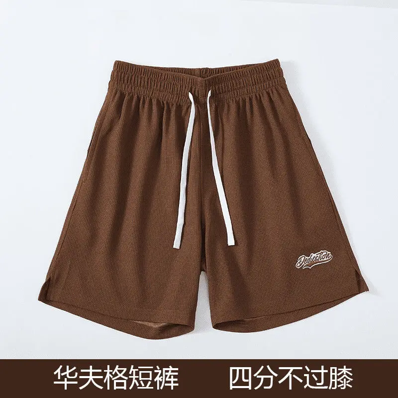 

Summer Waffle Sports Quarter Pants Thin loose American embroidered basketball shorts Running casual straight leg for men
