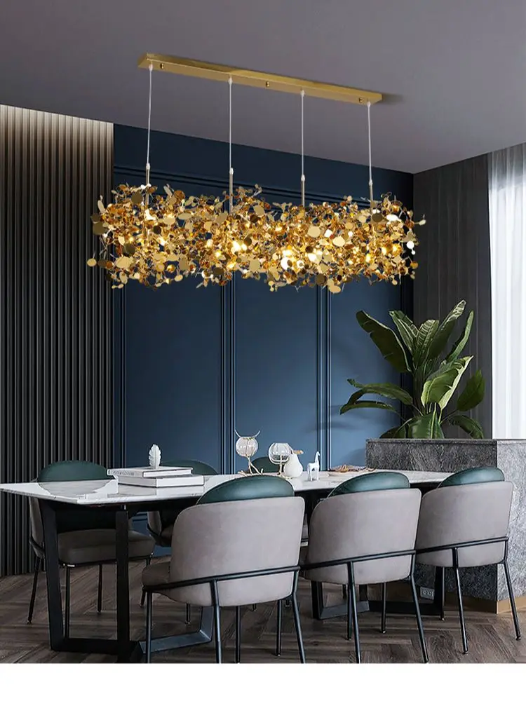 Modern Stainless Steel Chandelier Leaf Sequin Restaurant Hanging Lamp Golden Personality Shop Bar Kitchen Island Hanging Lamp led chandelier ceiling chandelier